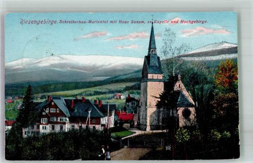 Schreiberhau Szklarska Poreba 1913 Foto AK Mariental Ev. Kirche Haus Sunem Pension