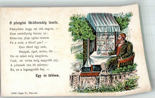 Pistyan Piestany Lithographie Gedicht Mann schreibt am Tisch