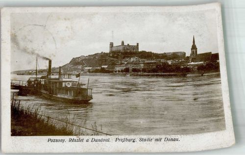 Bratislava Pozsony Foto AK Burg Dampfer Donau