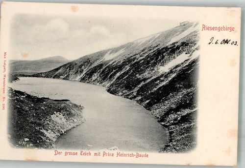 Prinz Heinrich Baude 1903 Foto AK Der große Teich Es grüsst der Herr Berge Rübezahl
