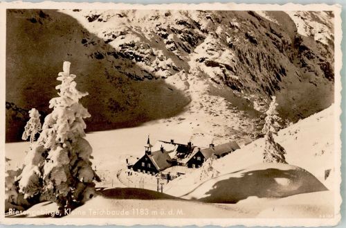 Teichbaude 1937 Winter Hüttenstempel
