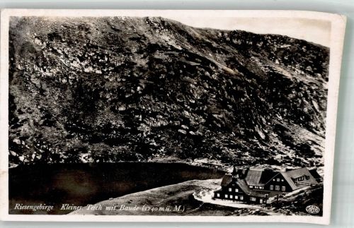 Teichbaude 1943 Foto AK Kleiner Teich Gasthaus#