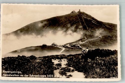 Schneekoppe Foto AK Riesengebirge Hüttenstempel