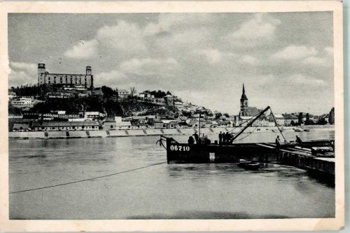 Bratislava Pozsony 1937 Foto AK Burg Frachtschiff Donau