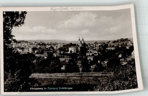 Kynsperk nad Ohri Königsberg a. d. Eger 1945 Foto AK Kirche Scan verzogen