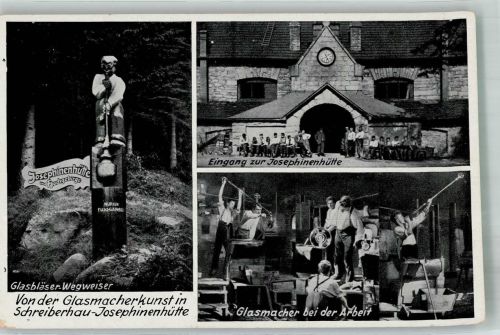 Schreiberhau Szklarska Poreba Foto AK Beruf Glasbläser Denkmal Wegweiser Josephinenhütte