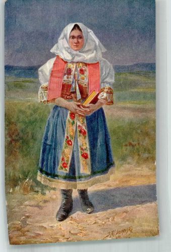 Pistyan Piestany 1939 Künstlerkarte Tracht Frau zur Kirche