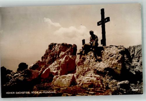 Dachstein Gebirge 1953 Foto AK Gipfelkreuz Bergsteiger