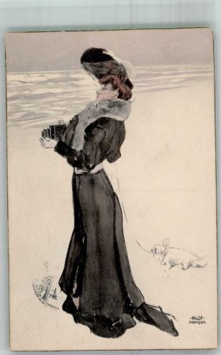 Jugendstil Fotoapparat sign. Knut Hansen Mode 1908 Künstlerkarte
