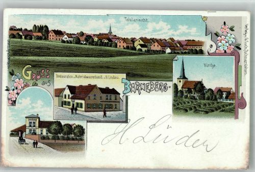 39393 O3232 Barneberg 1901 Lithographie Gasthaus Lindau Dorfstrasse Dorfkirche Bahnpost Berlin-Holzwinden Zug 353