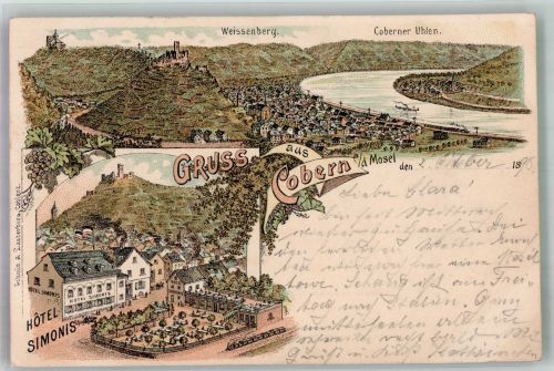 56299 W5405 Kobern 1898 Lithographie Hiotel Simonis Weissenberg Burgruine