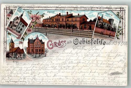 39646 O3573 Oebisfelde 1900 Lithographie Ratskeller Postamt Bahnhof Die Burg