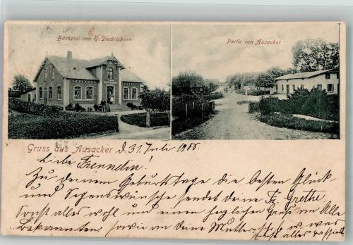 24975 W2395 Ausacker 1908 - Dorfstrasse Bäckerei Diedrichsen Bahnpost Kiel-Flensburg