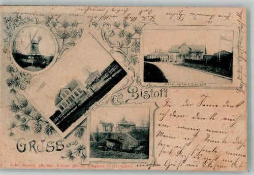 24991 W2391 Bistoft 1901 - Windmühle Fuhrwerk Handlung Clausen Sägerei Jensen