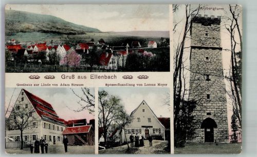 91217 W8562 Ellenbach , Mittelfr 1911 - Arzbergturm Gasthaus zur Linde Spezerei Meyer