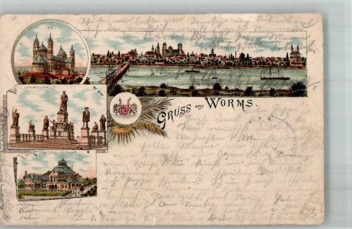 67547 W6520 Worms 1907 Gebrauchsspuren Dom Lutherdenkmal Lithographie