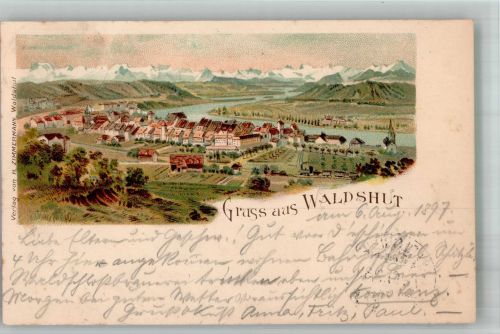79761 W7890 Waldshut 1897 Lithographie Bahnpost Singen Basel Zug 475 6.8.97