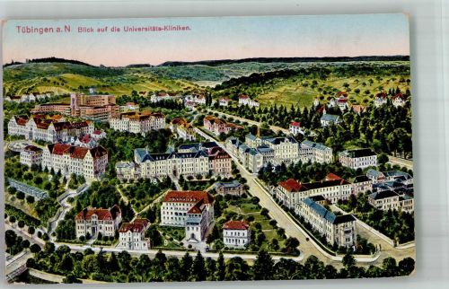 72070 W7400 Tübingen Künstlerkarte Vogelschau Blick a.d. Universitäts Kliniken