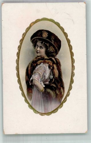 Prägedruck Frau Pelzmode Hutmode 1912 Gebrauchsspuren