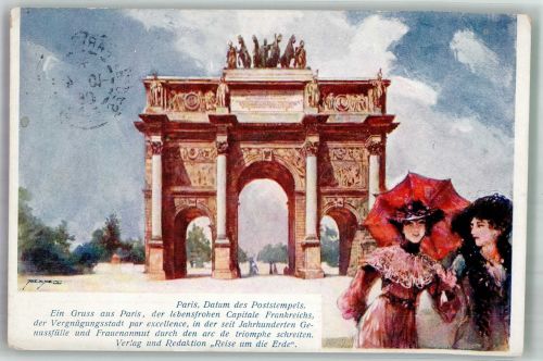 Paris Arc de Triomphe Frauen Verlag Reise um die Welt Frau Künstlerkarte 1905 Künstlerkarte