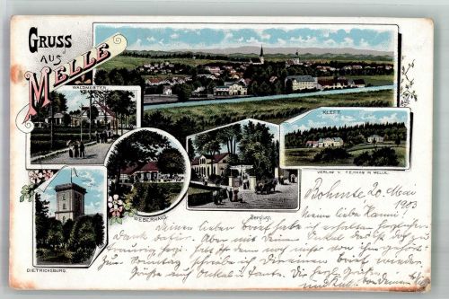 49324 W4520 Melle , Wiehengeb 1903 Lithographie Dietrichsburg Weberhaus Gasthaus Waldmeister Gasthaus Berglust Kleft
