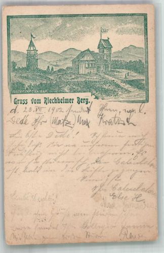 99084 O5000 Erfurt 1902 Gebrauchsspuren Lithographie Riechheimer Berg Aussichtsturm Unterkunftshaus