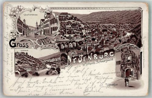 75305 W7540 Neuenbürg , Württ 1899 Gebrauchsspuren Lithographie Hauptstrasse Vorstadt Schlosstor