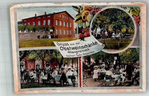 04539 O7221 Altengroitzsch 1910 Gebrauchsspuren Obstweinschenke Beyerlein Gartenwirtschaft Privatfoto AK