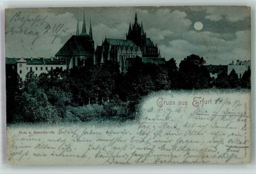 99084 O5000 Erfurt 1897 Mondschein Dom St. Marien und Severikirche Verlag Römmler & Jonas