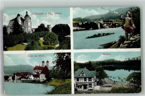 79713 W7880 Bad Säckingen 1913 Foto AK Schloss# Trompeter von Säckingen Partie am Rhein Bergsee Gasthaus