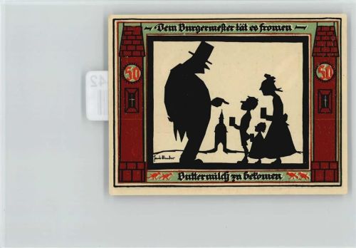 Glauchau keine AK Notgeld Buttermilch zu bekommen Scherenschnitt Geldschein auf AK 1921
