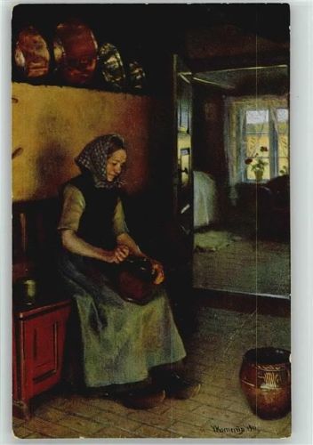 Künstler sign Kornerup Bäuerliches Leben Kaffeemühle 1911