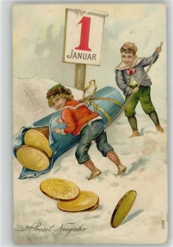 1909 Neujahr Litho Präge AK Datum