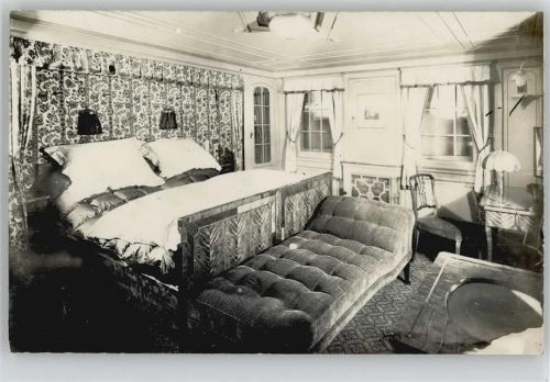 Schiff D. New York der Hamburg Amerika Linie als Serie , Luxus-Kabine, Speisesaal, Rauchsalon, Halle Dampfer New York