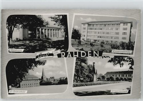 32369 W4993 Rahden , Westf - Turnhalle Kriegerdenkmal Kreiskrankenhaus Volksschule