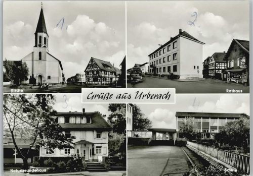 63322 W6074 Urberach - Kirche Naturfreundehaus Schule Rathaus