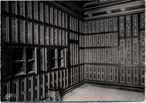 Bibliothek innen, gezackter Rand,Cie des Arts Photomecaniques Rund um die AK um 1950-60