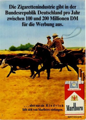 Cowboys beim Viehtrieb Antiwerbung ,Erhard Busch Zigarette um 1980-90