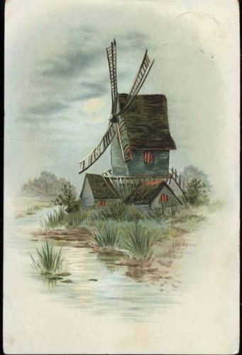 Windmühle, Fluss, Künstler-AK AKU2 Bauwerk 1908