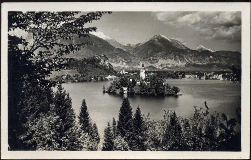 um 1950/60 Letovisce Bled, Jugoslawien, See, Kirche AKU1