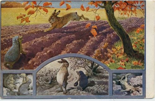 Der Hase und der Igel, Märchen Nr. 4, Sign. K. Wagner,sign. K. Wagner Der Hase und der Igel 1913