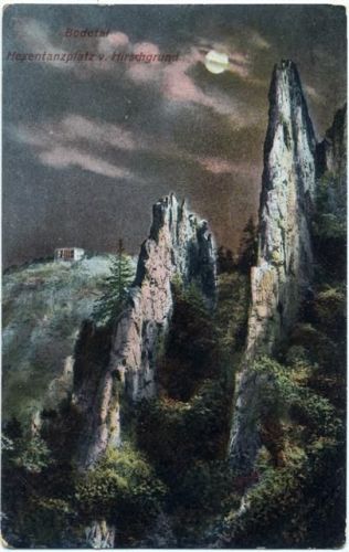 06502 O4308 Thale um 1908 - Thale, Sachsen-Anhalt: Bodetal, Hexentanzplatz v. Hirschgrund, tolle Künstler-Ak Nr. 17, Hexe (witch),C. Greve AKU2