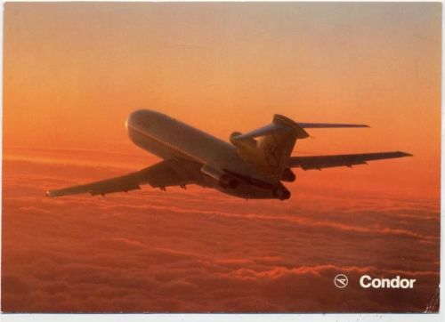 Flugzeug -Condor- Europa-Jet, Boeing 727-230 (plane), bei Sonnenuntergang über den Wolken AKU2 Condor um 1970/80