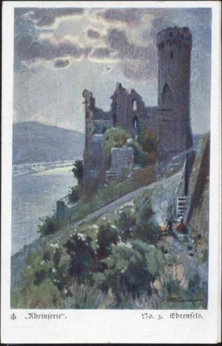 um 1900 Koblenz, Burgruine Ehrenfels, Künstler-AK AKU2