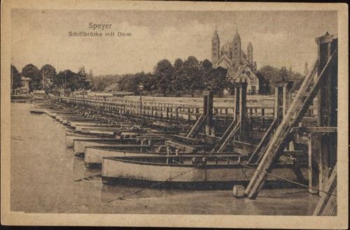 1921 Speyer, Schiffbrücke mit Dom. AKU2