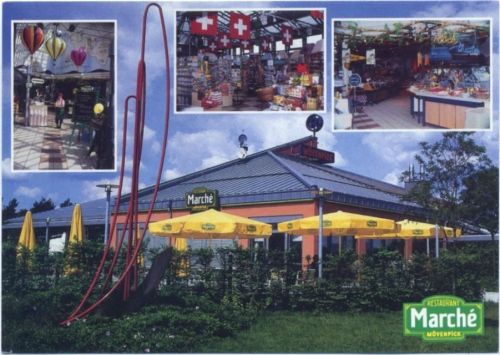 14823 O1824 Niemegk um 1995 - Niemegk, Brandenburg: Restaurant Möwenpick March&eacute, an der Raststätte Fläming, Innen- und Außenansichten, Foto-Ak,Plusfoto Bach AKU2