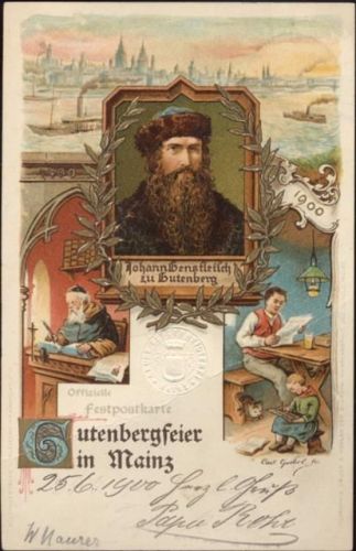 1900 Mainz, Gutenbergfeier, Johann Gutenberg, Künstler AK (artist card),Jos. Scholz