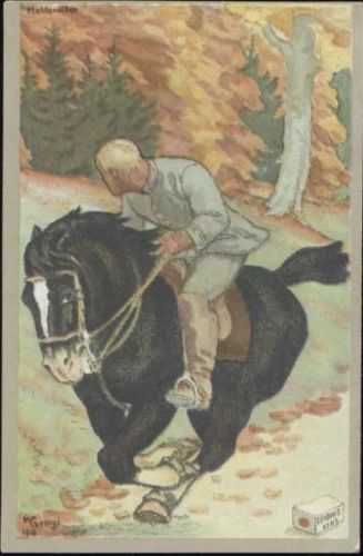 Reklame für Leibniz Keks, Pferd Meldereiter.,H. Bahlsens-Keks-Fabrik A.-G Werbung Bahlsen Keks 1914/18