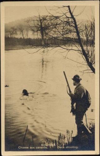 Mann, Waffe, See, Entenjagd, Nr. 305/27,B. K. & W. I. Rund um die AK 1927