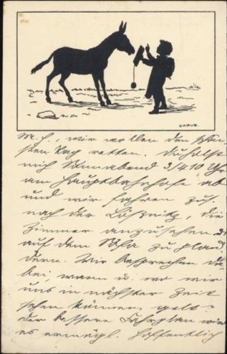 Esel, Junge, Schattenbild,sign. Carus Rund um die AK 1914